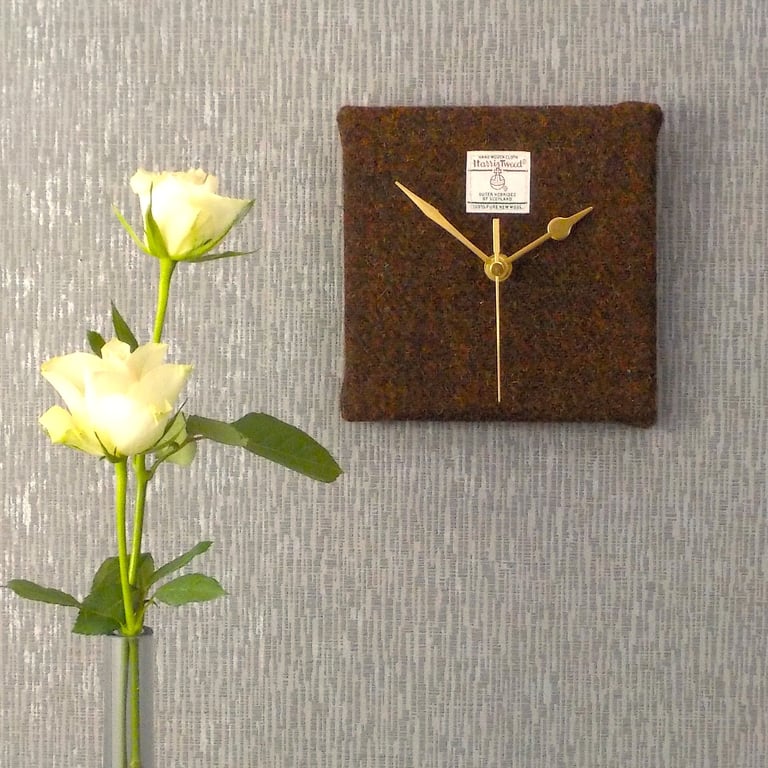 Harris Tweed small square clock dark brown