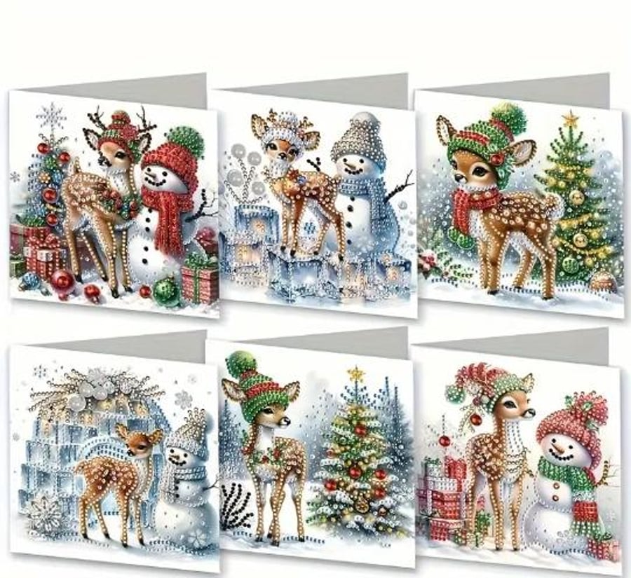 Diamond Painting Christmas Cards Kit, Reindeer and Snowman Kit, Diamond Embroide