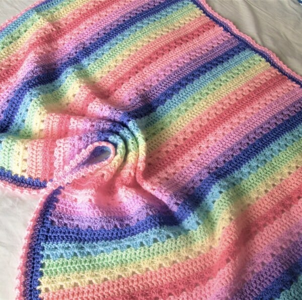 Pastel rainbow handmade crochet baby or toddler blanket