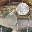 Grey and Aqua Waves Scottish Sea Glass and Silver Necklace