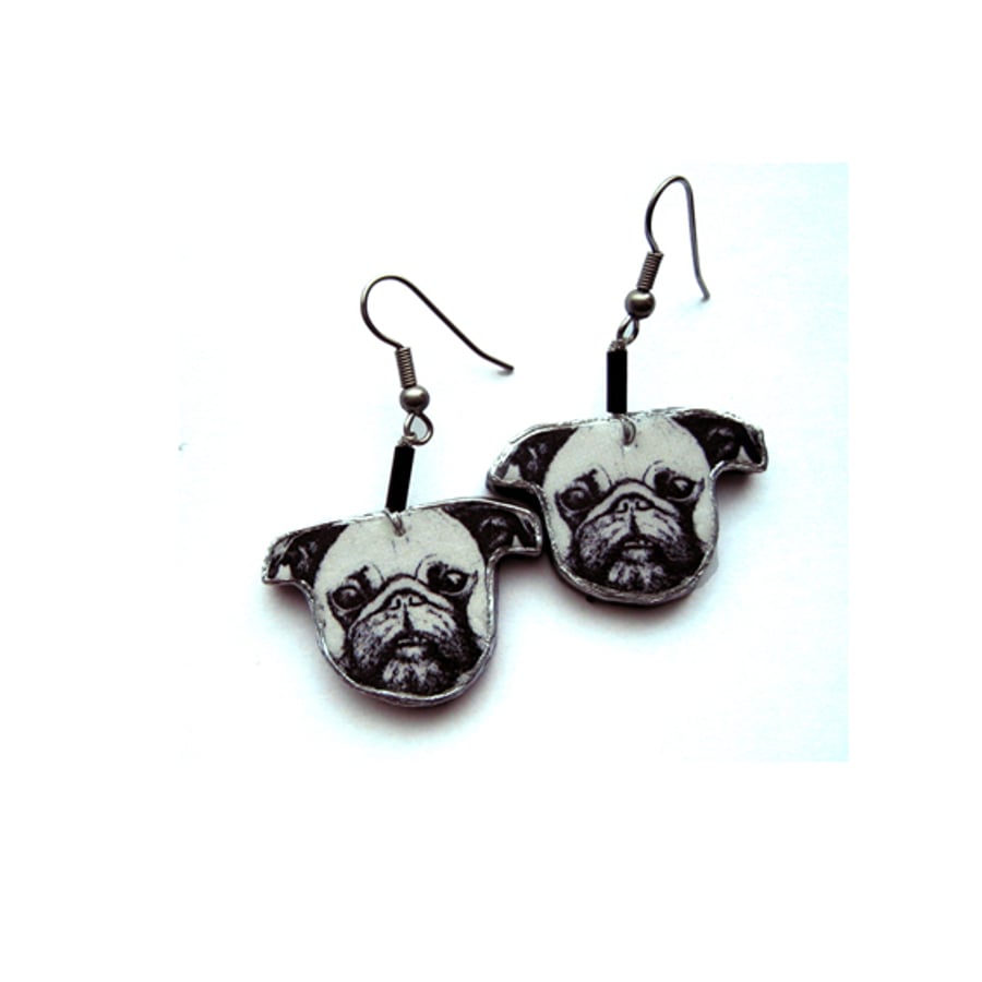 Whimsical Pug Dog Resin Earrings by EllyMental