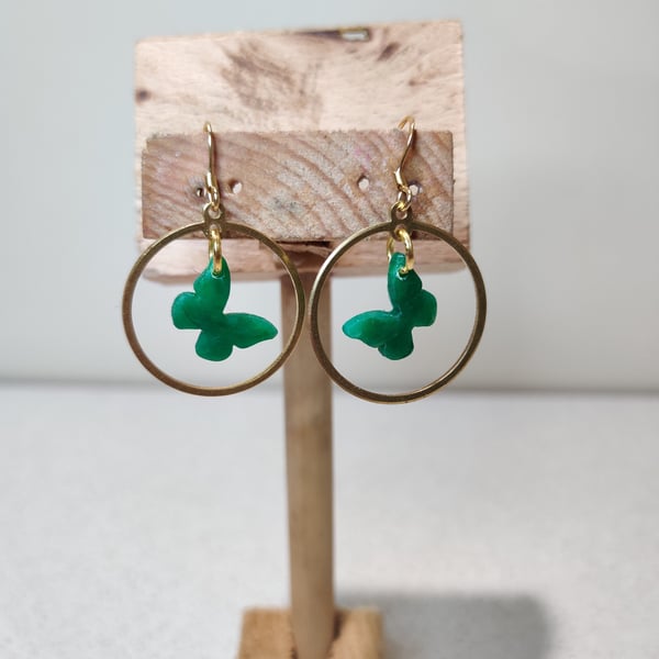 Green butterfly dangle earrings