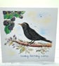 Birthday Card - blackbird and blackberries, original artwork, nature