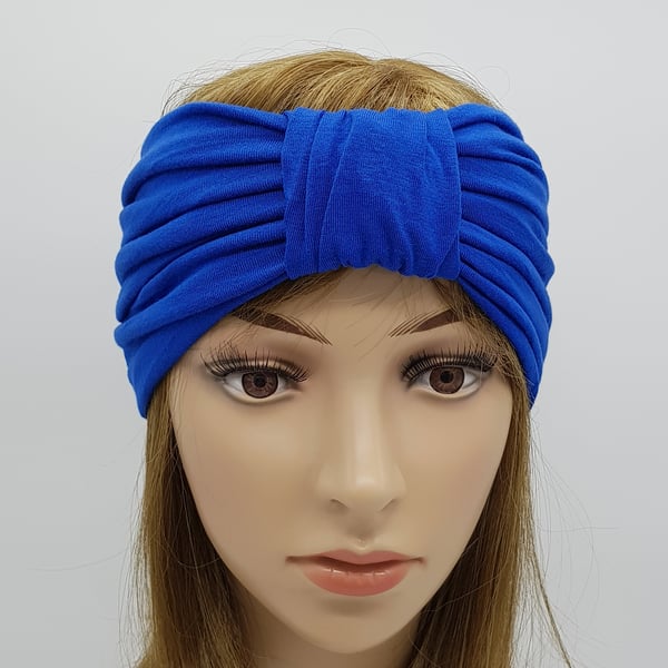 Royal blue turban headband, top knot stretch viscose jersey turban headband