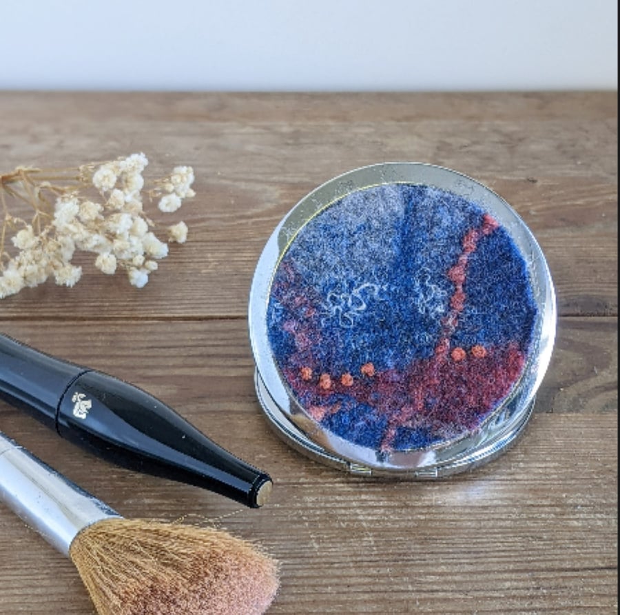 Pocket mirror, compact - dark blue and terracotta