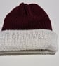 White & Burgundy Wool Beanie Hat 6-12 Month Unisex