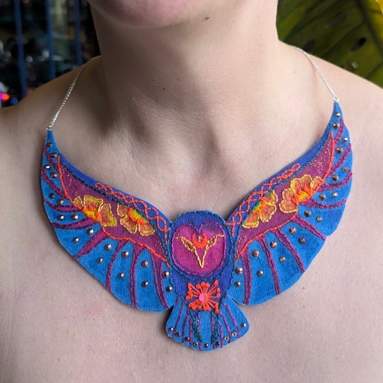 The Twilight Owl – Handmade Textile Statement Necklace