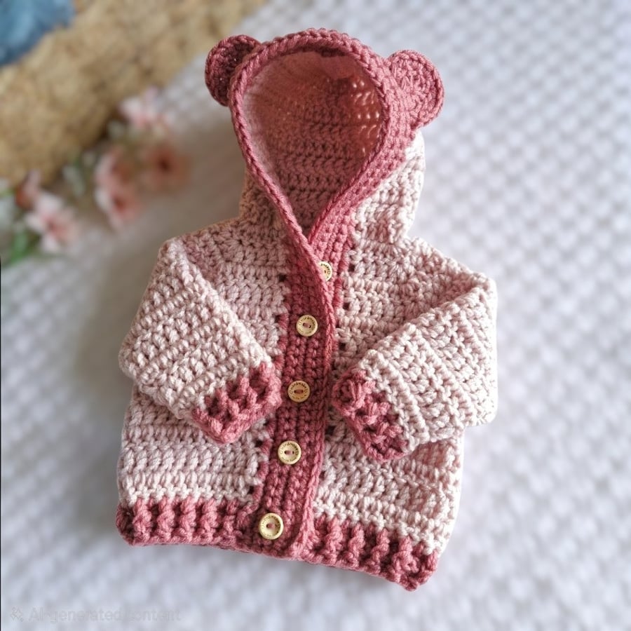Newborn Crochet Teddy Bear Cardigan with Hood – Baby Shower Gift