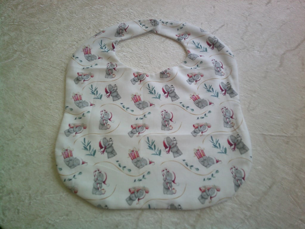 Babies Christmas Bib with Grey Bear with Candy Canes on a White Background