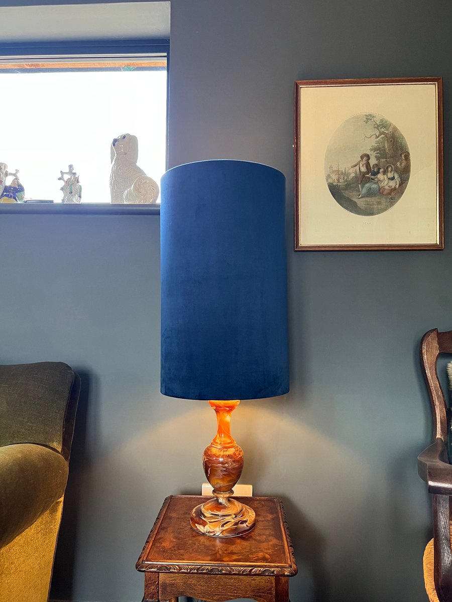 Navy Velvet cylinder lampshade extra tall lampshade plain navy blue velvet 