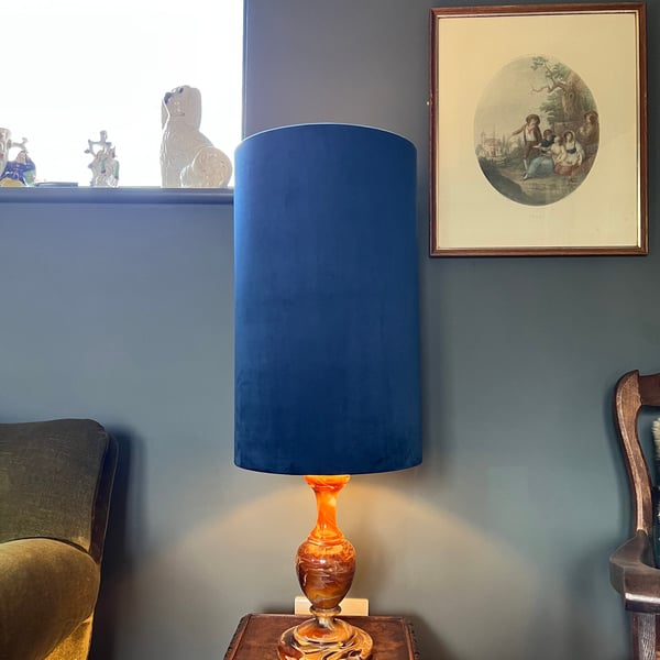 Navy Velvet cylinder lampshade extra tall lampshade plain navy blue velvet 