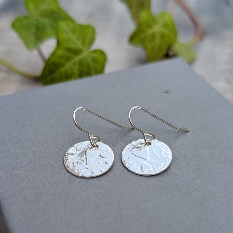 Sterling Silver Heart Pattern Disc Earrings - JBJ1110