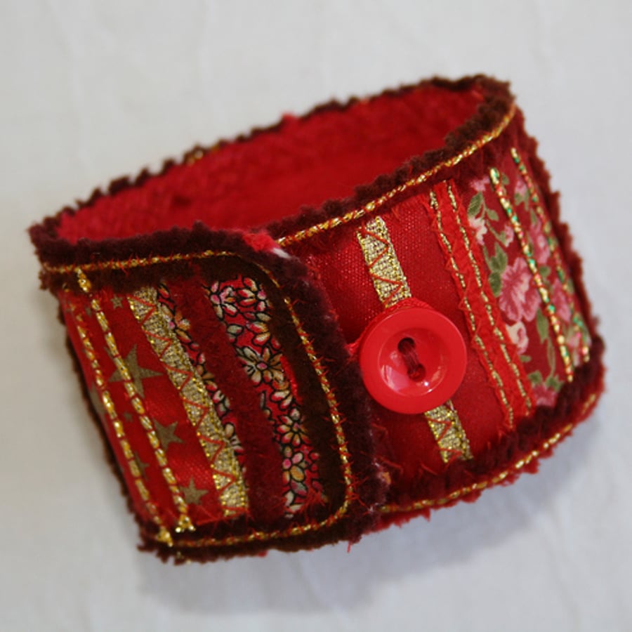 Red and Gold - Patchwork cuff / bracelet