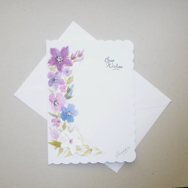 hand painted floral blank greetings card ( ref FA 44 A6 )