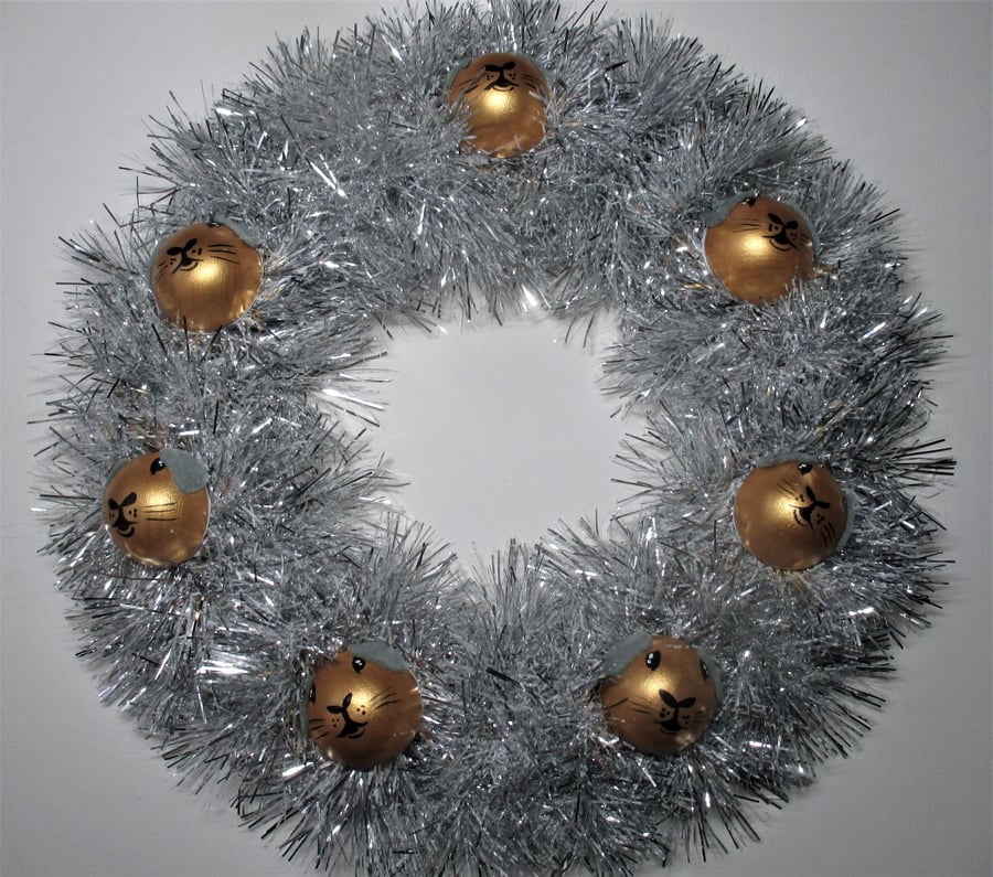 SALE Guinea Pig Bauble Head Christmas Wreath Tinsel White Silver Gold