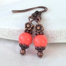 Living coral jade and copper earrings