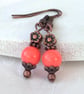 Living coral jade and copper earrings