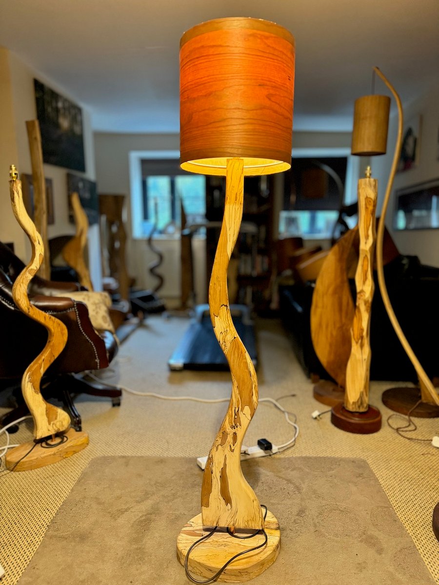 Spalted Beech standard lamp with Cherry Veneer lampshade