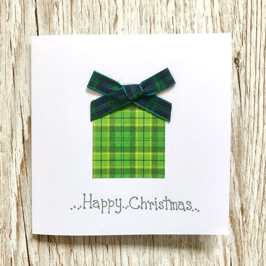 Christmas card - handmade green tartan gift present