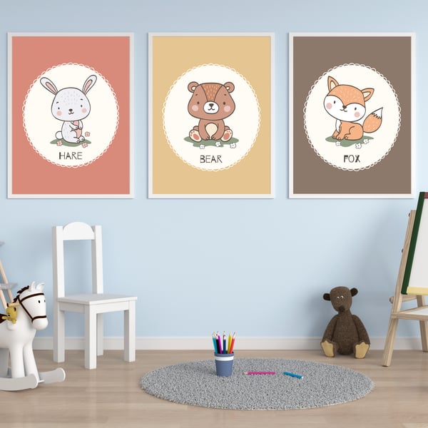 Woodland animals nursery decor, animals wall decor, woodland animals prints