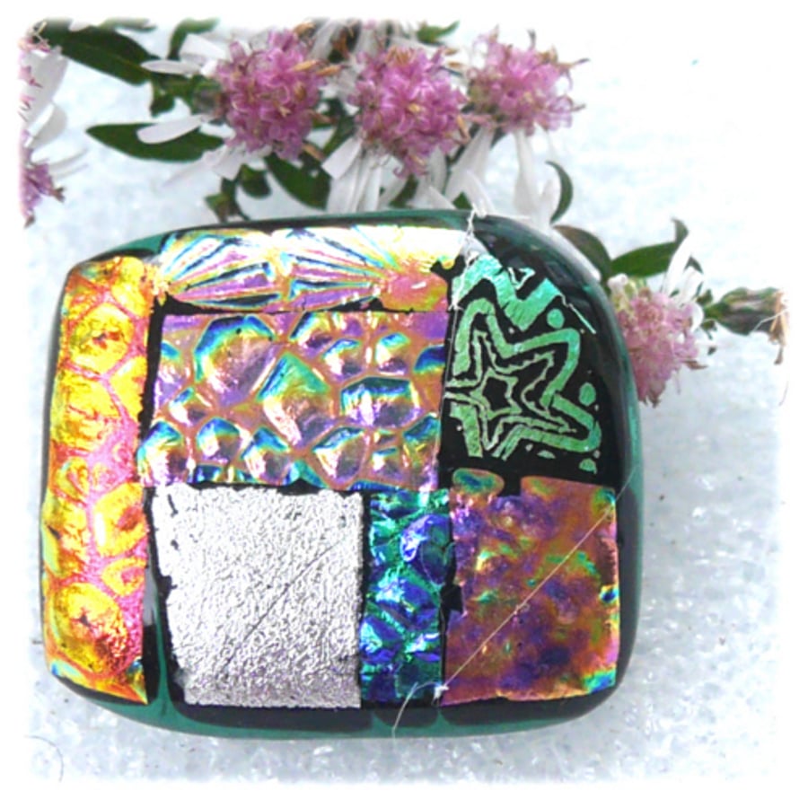 SOLD Patchwork Dichroic Fused Glass Brooch 087 Handmade 