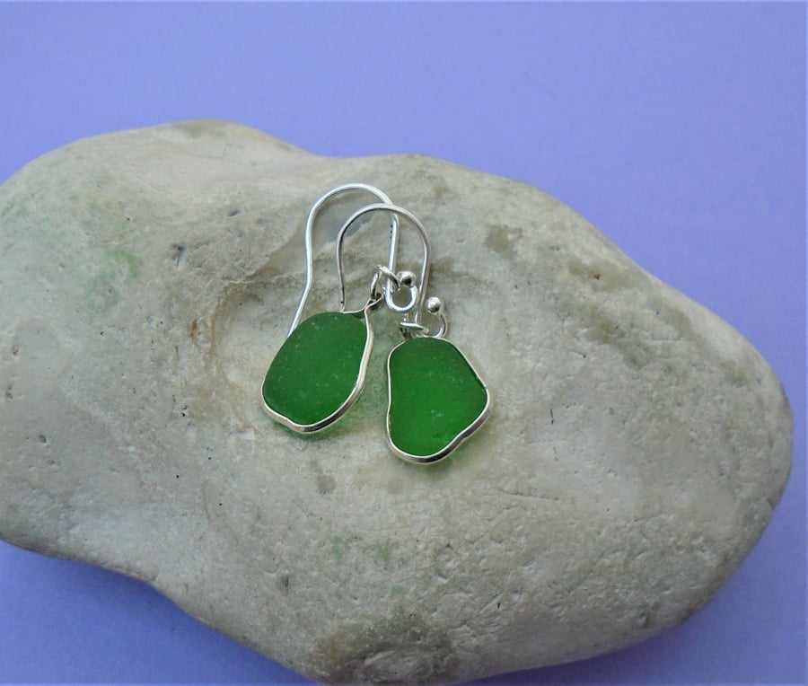 Green sea glass earrings