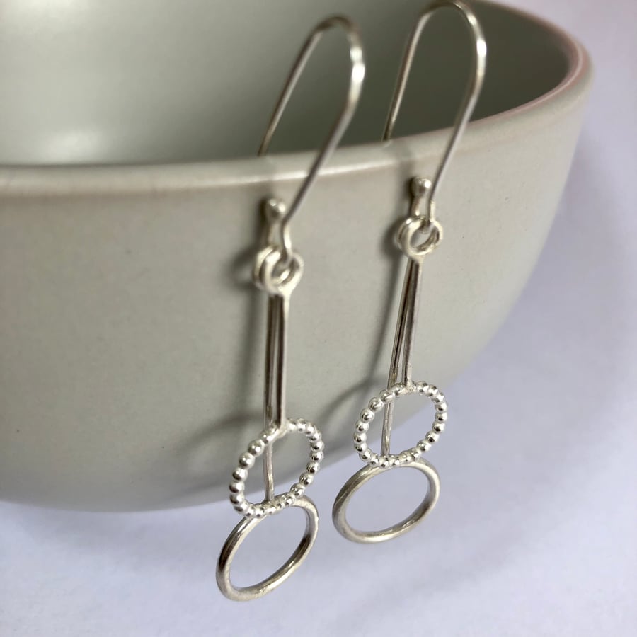 Circles Silver Drop Earrings 