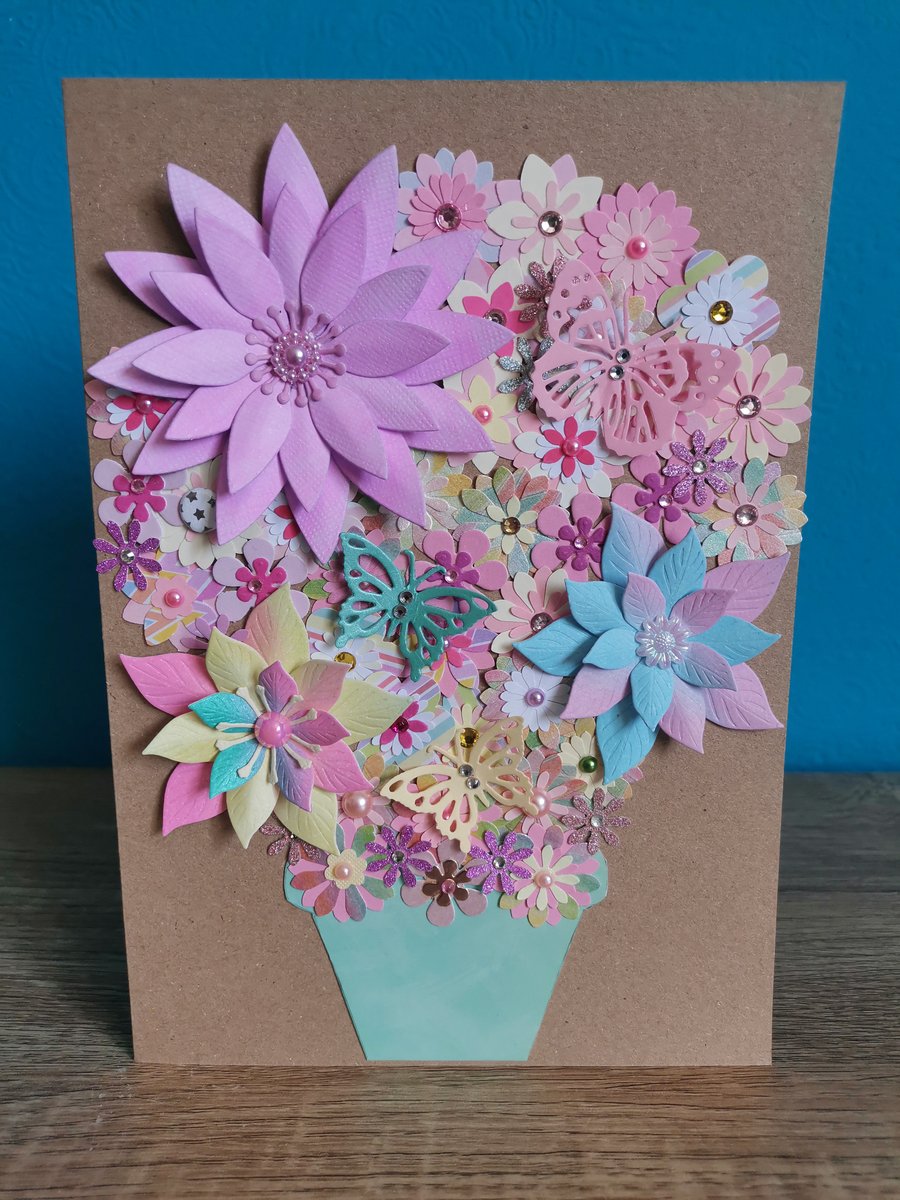 Handmade floral greeting card - boxed - keepsake gift - multicoloured flowers 