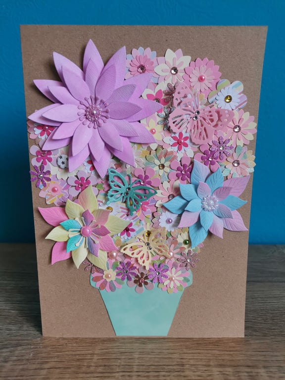 Handmade floral greeting card - boxed - keepsake gift - multicoloured flowers 