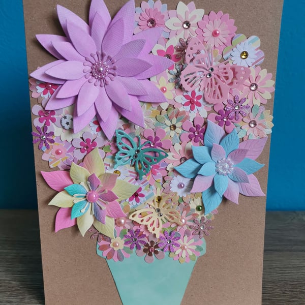 Handmade floral greeting card - boxed - keepsake gift - multicoloured flowers 