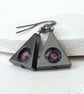 Hematite and amethyst crystal triangular earrings - Image 3