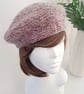 Dark Red and Grey Wool and Mohair Crochet Beret - Image 1