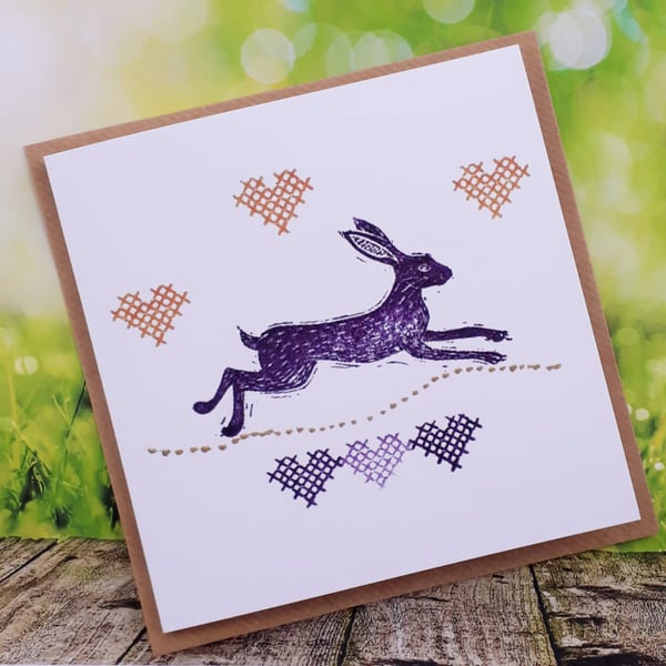 hare and hearts greeting card