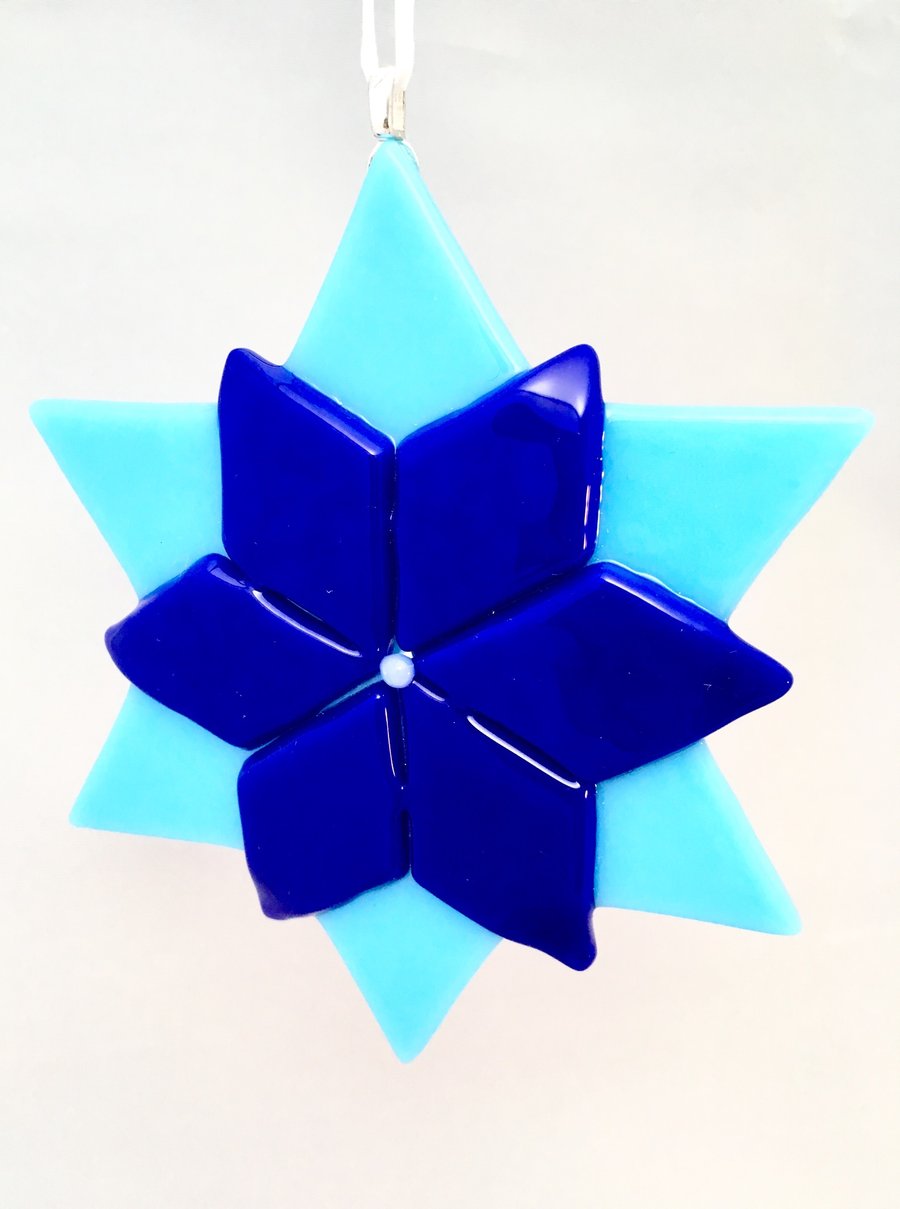 Blue Star Glass Flower Decoration