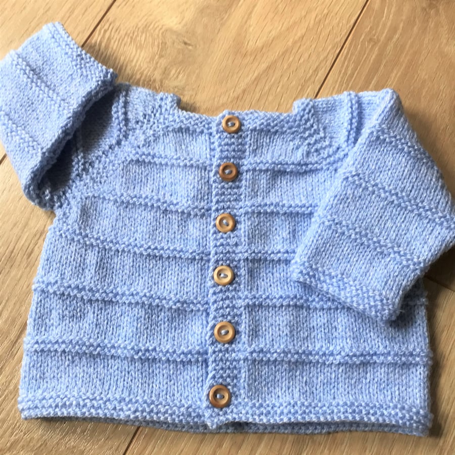 Hand knitted baby boy's cardigan to fit up to 9 months