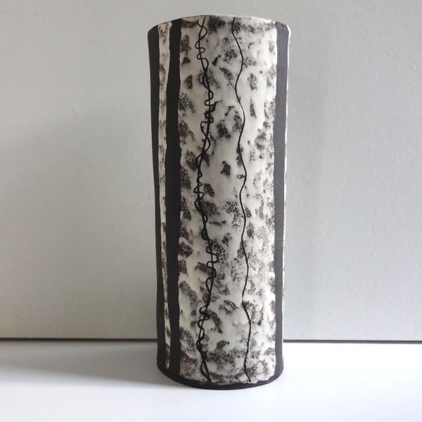 Handmade vase black & white ceramic.Unusual abstract art design, simple, smart 