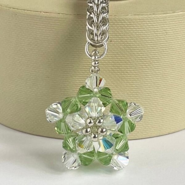 Handbag Charm, Green Crystal Star, with a Chainmaille Chain and Keyring