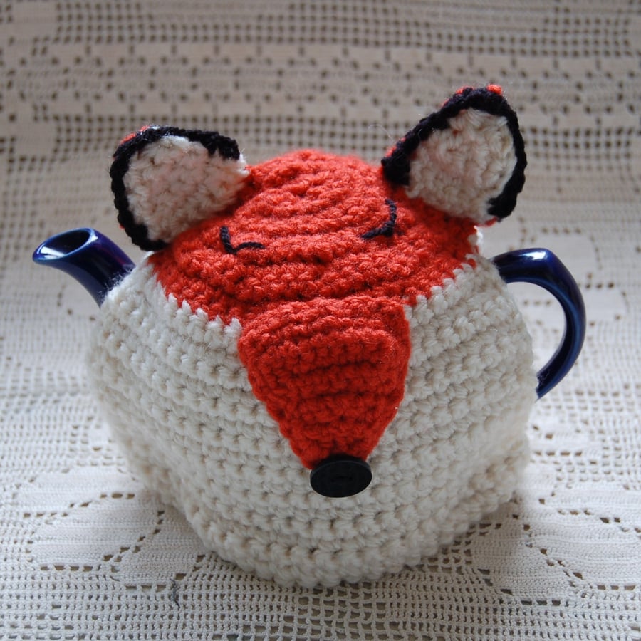 Fox Tea cosy - to fit a small 1 cup teapot, crochet tea cosy 