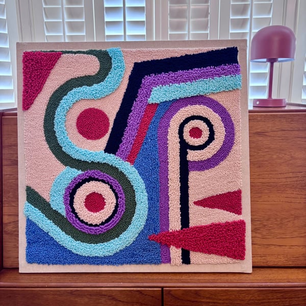 60x60 cm large punch needle wall art, abstract art,dopamine decor,fibre art