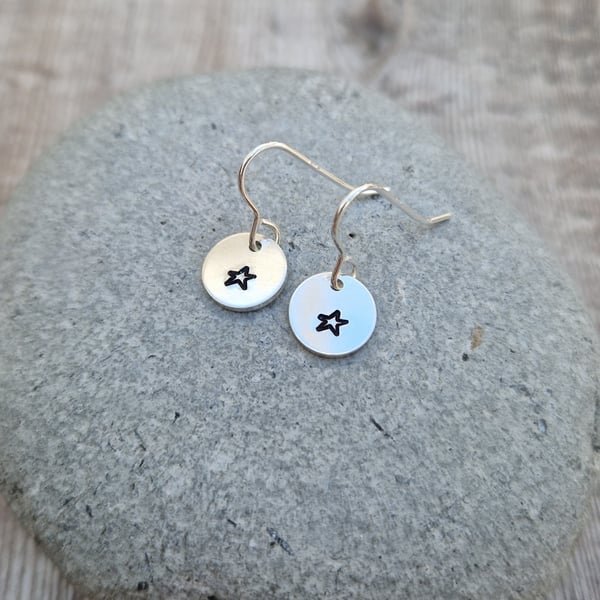 Sterling Silver Small Star Charm Disc Earrings
