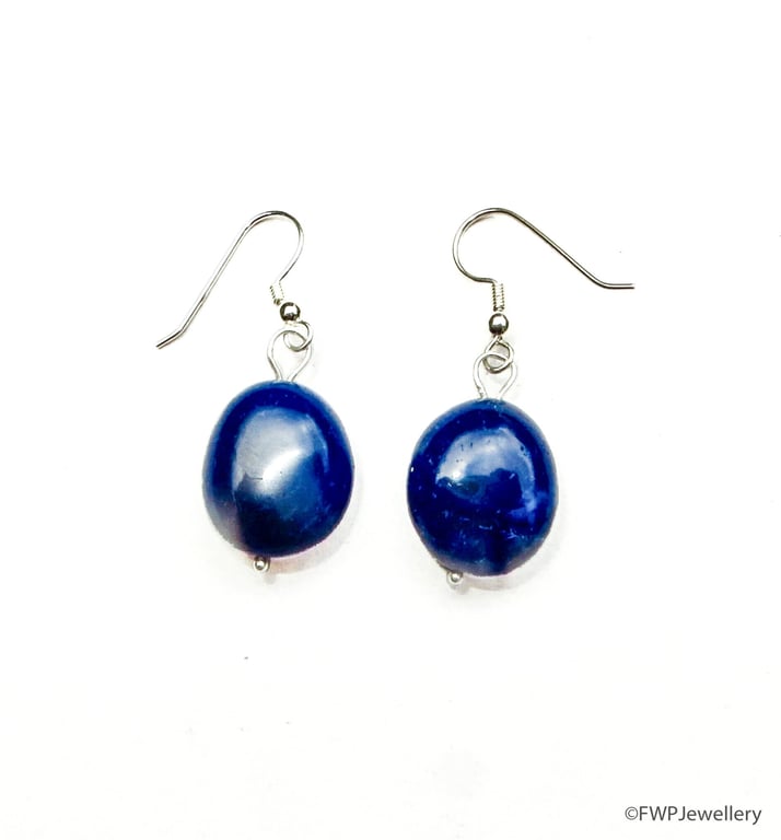Ceramic Bead Earrings on Silver Wire Hoops