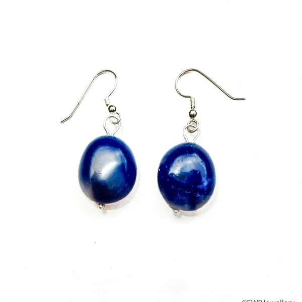 Ceramic Bead Earrings on Silver Wire Hoops