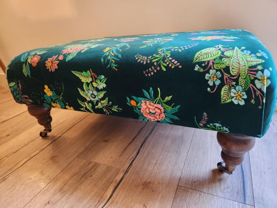 Handmade Upholstered Coffee Table, large footstool in Harlequin Woodland velvet