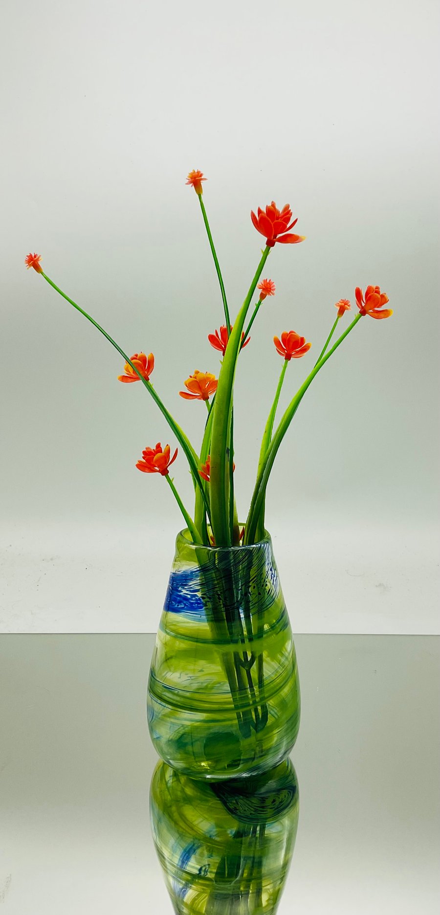 Blue Opaque Green Swirly Vase