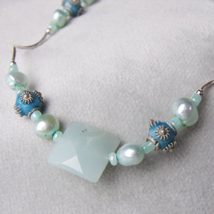 Handmade Amazonite Bracelet, Blue Gemstone Bracelet, Silver Bracelet BB02