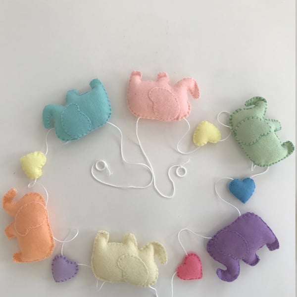 Pastel Colours Elephant Garland, Handmade Elephant Garland, Nursery Room Garland