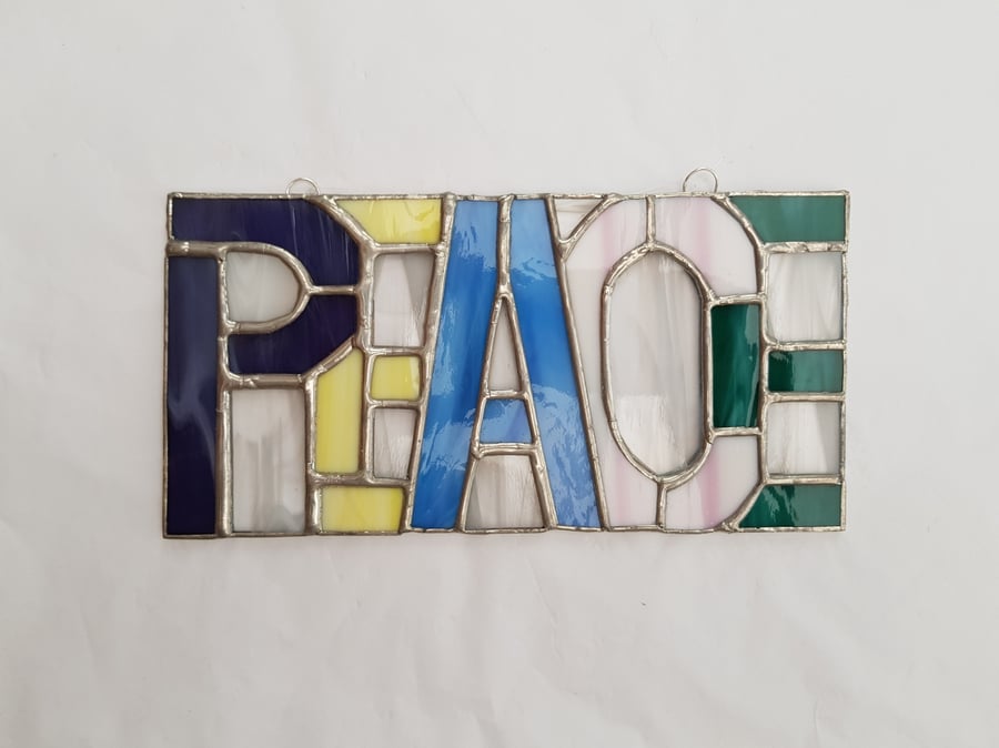 372 - Stained Glass "PEACE" - handmade hanging decoration.