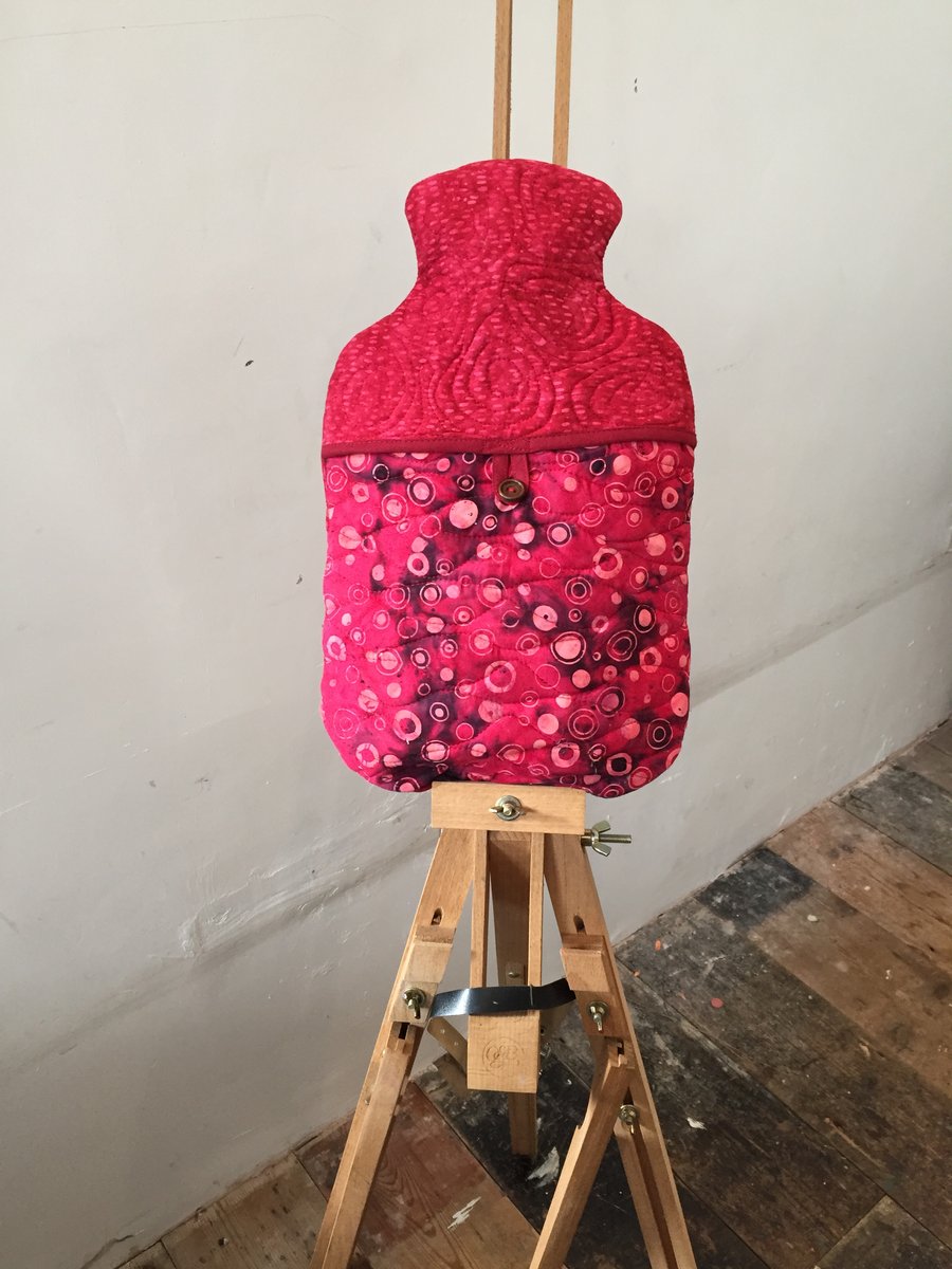 Cover - Hot Water Bottle, 2L - Red Doty -Batik, 100% Cotton, Quilted