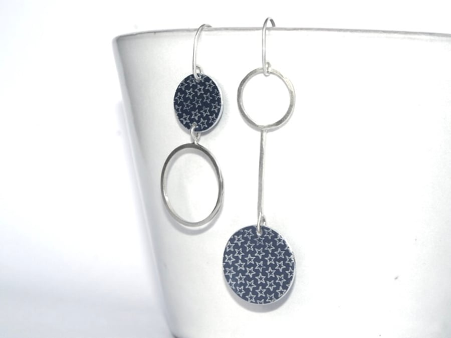 Silver and grey starry mismatched drop earrings