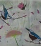 Handprinted chiffon scarf Nuthatches & Magnolias - Image 5
